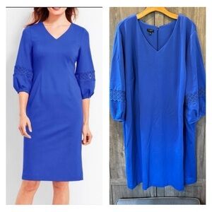 NWOT Talbots Woman 24W Dress Crochet detail V Neck Blue
